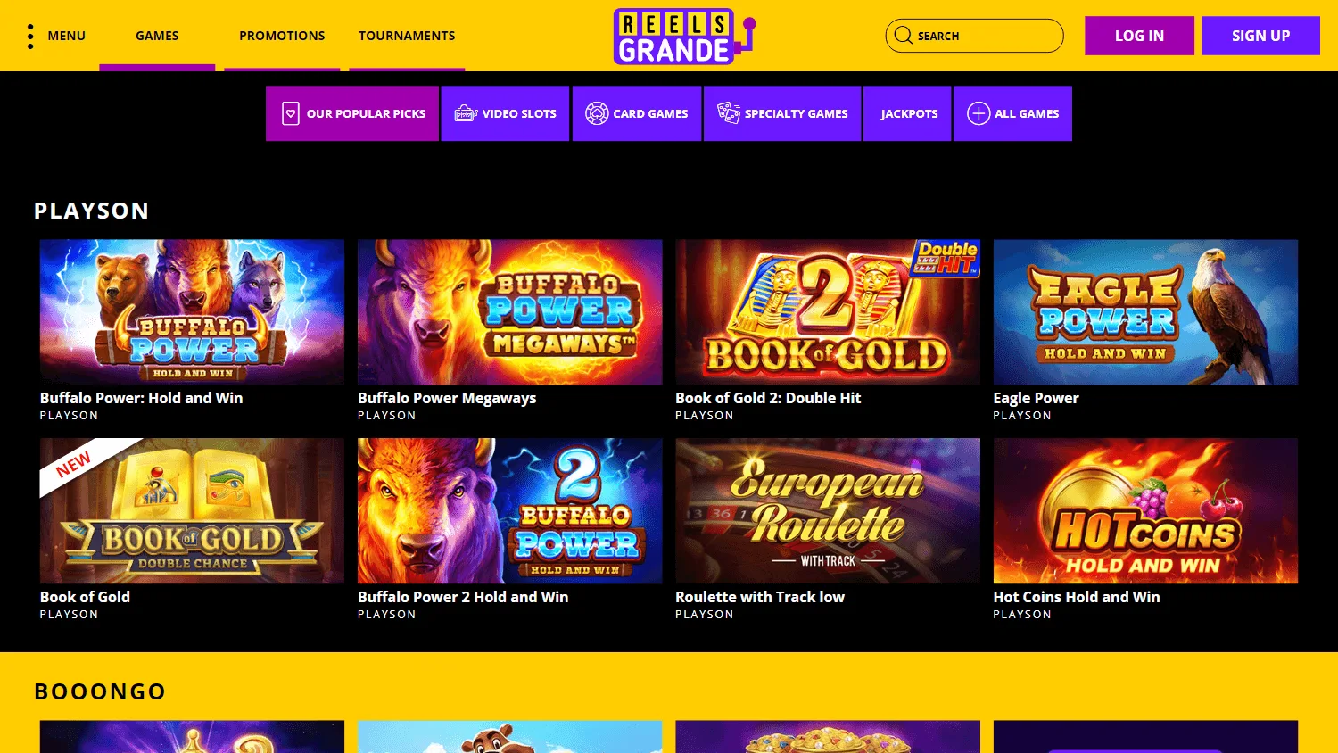Reels Grande Casino games area on desktop