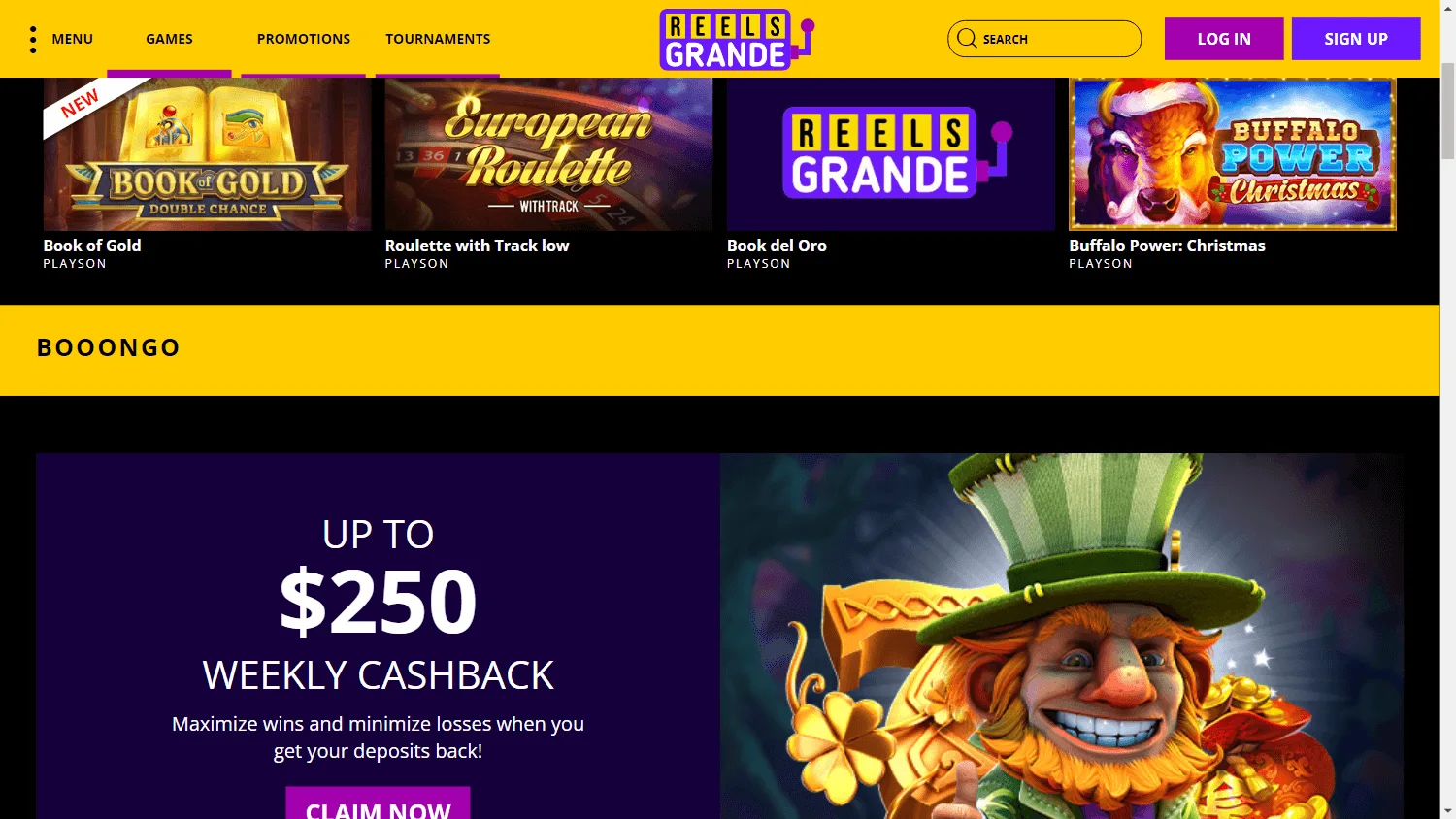 Reels Grande Casino promotions area on desktop