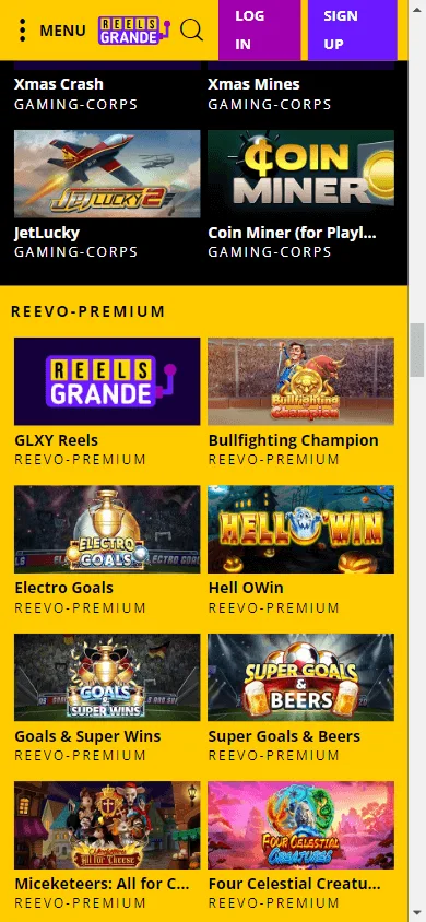 Reels Grande Casino promotions area on mobile